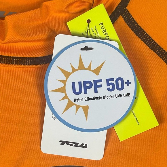 TSLA Mens M‎ Athletic T shirt Stretch UPF50+ Orange Mock Neck NWT - Picture 6 of 13